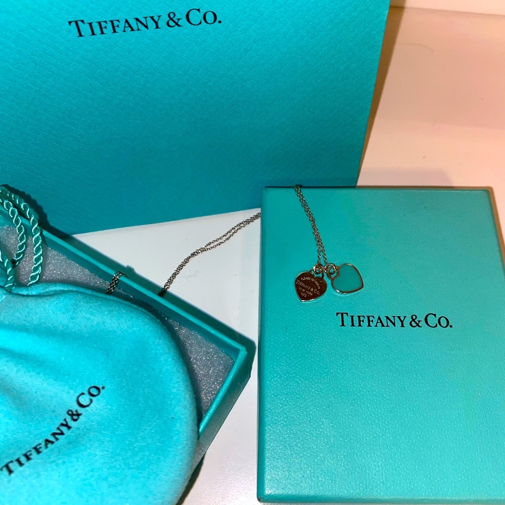 Tiffany Blue Double Heart Tag Pendant